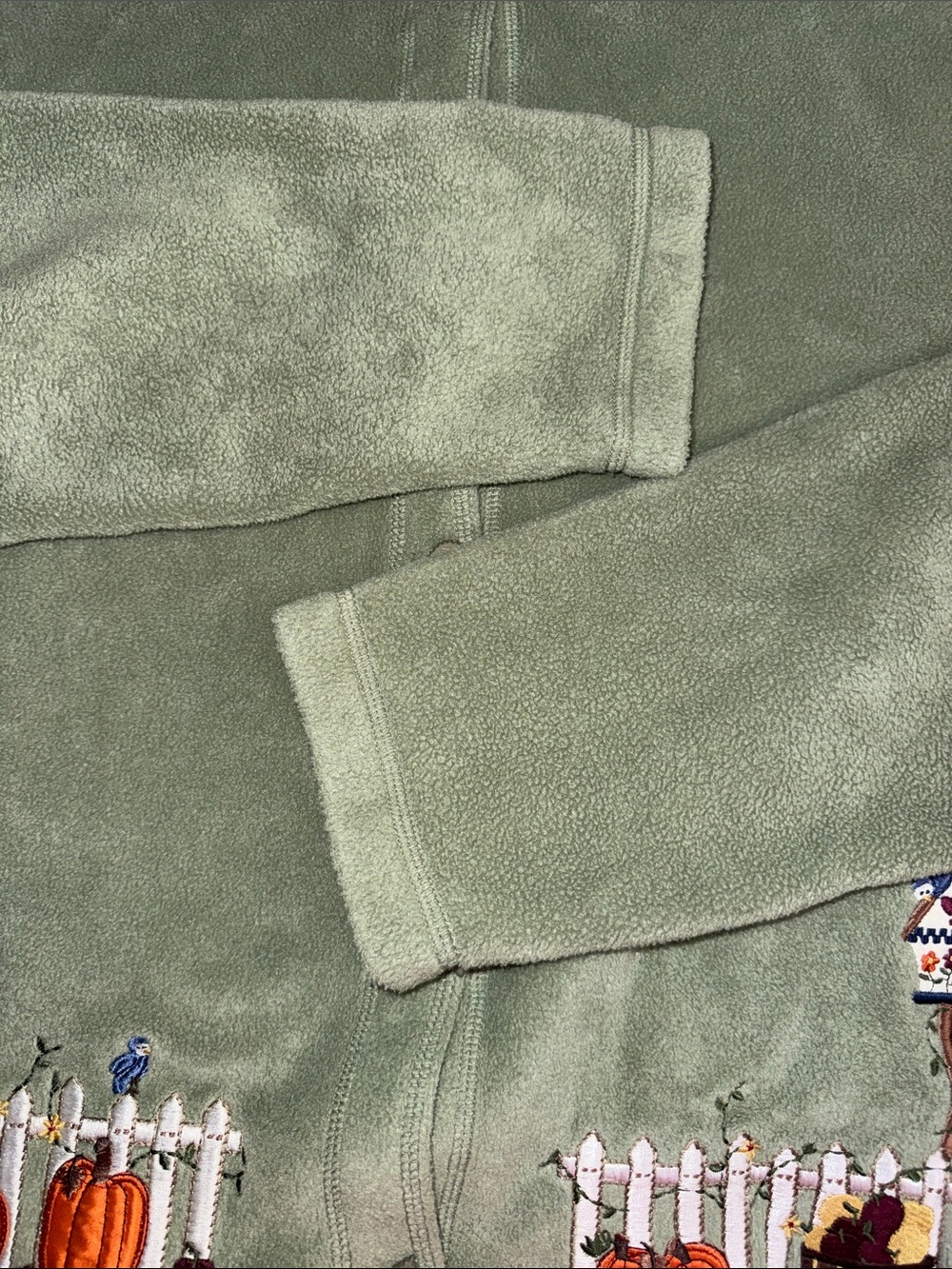 Vintage 90s Croft & Barrow Autumn Fleece Cardigan Sweater Sage Green Embroidered - Picture 9 of 14
